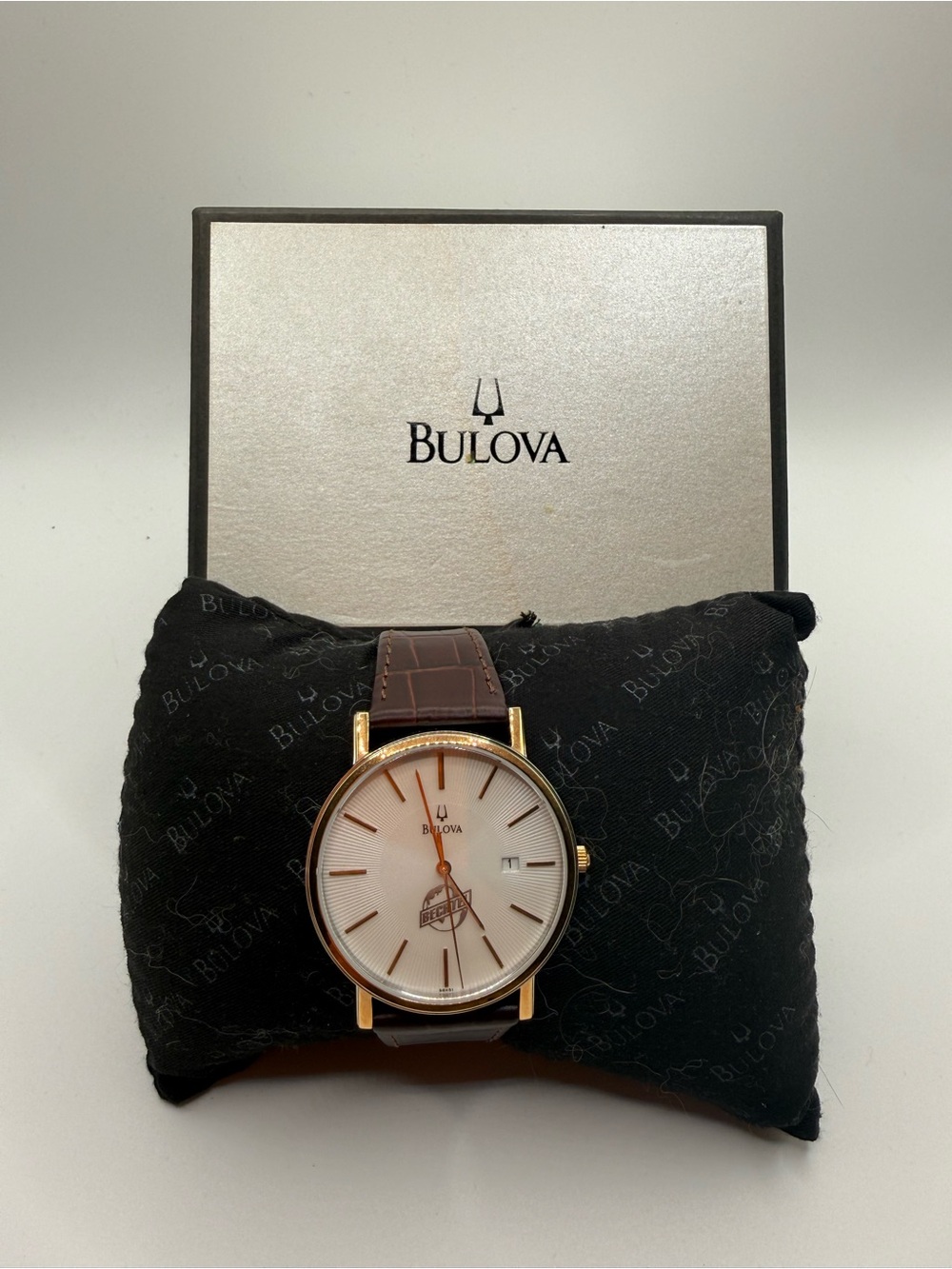 BULOVA Mens Classic Look Bechtel Recognition  Stainless Steel Genuine Leather